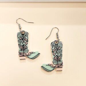 Cowboy Boot Earrings in Mint and Pink